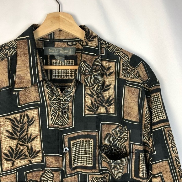 Tori Richard Honolulu Brown & Black Tiki Hawaiian Short Sleeve Button Down XL - Picture 3 of 3